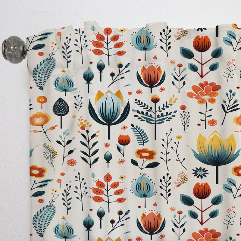 Rideau obscurcissant scandinave jaune et blanc Collage II - motif floral scandinave - 1 panneau, L 52 po x L 84 po