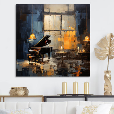 Jaune et gris Grand Piano Jazz Cafe IV - Piano, art mural