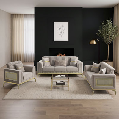 Duplessis 3PC Living Room Set Taupe