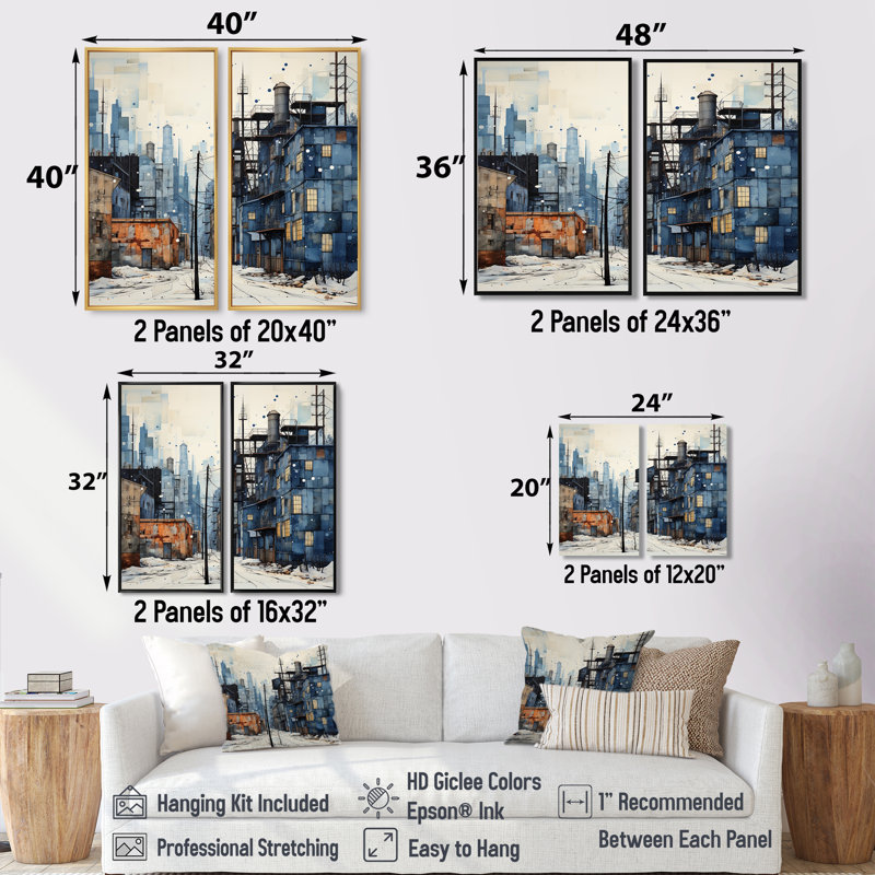 Warehouses Industrial Dots - Industrial Wall Art 2-Panels, 40" H x 40" W, Wrapped Canvas, Does Not Apply