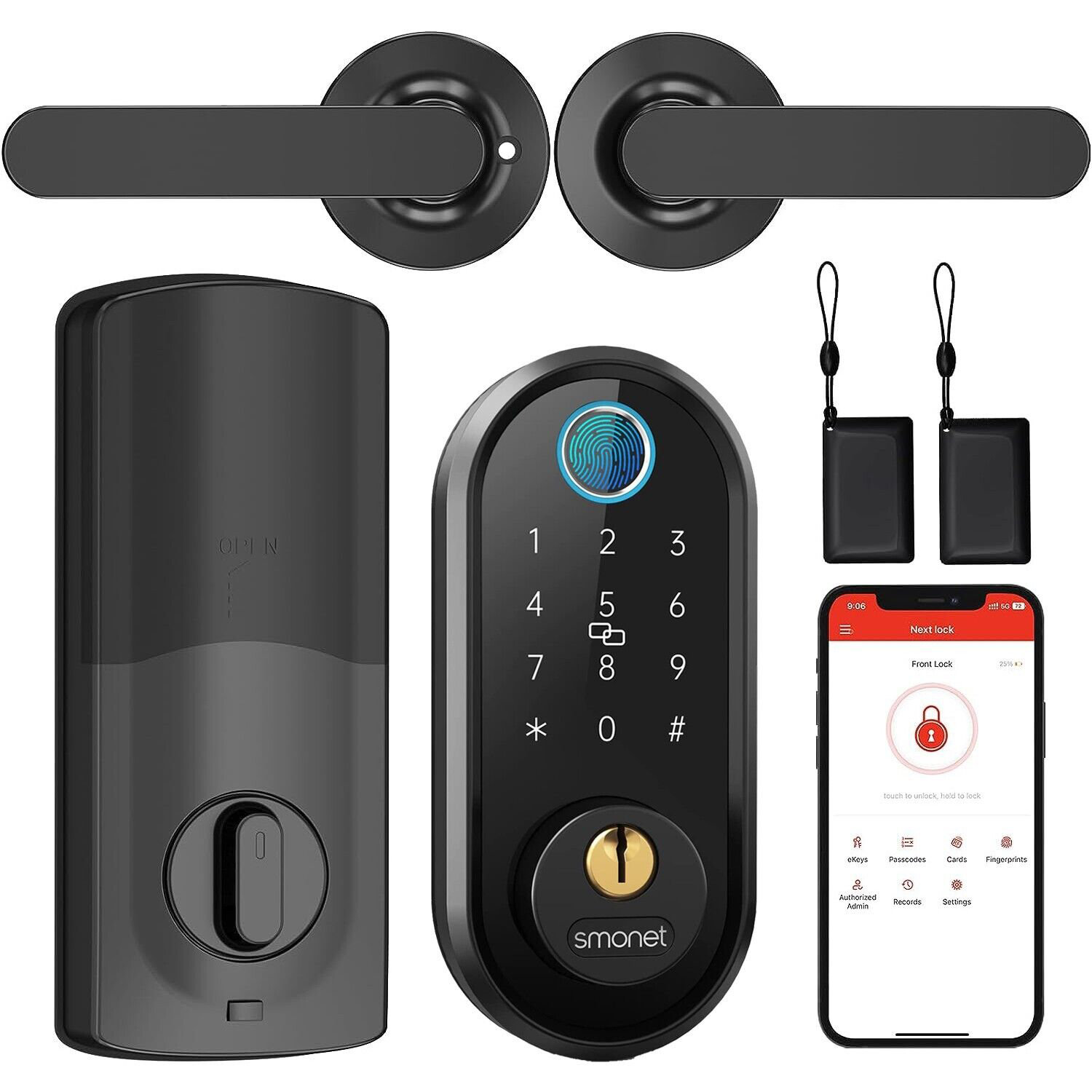 suming Smart Front Door Lock With Handle Set, Fingerprint Keyless