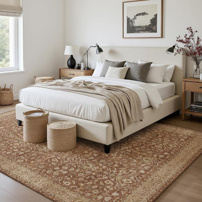 Tapis vintage brun rougeâtre lavable, antidérapant et à poils courts, idéal pour le salon, la chambre à coucher, la salle à manger et le bureau à domicile.