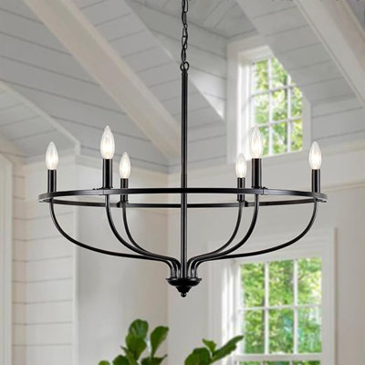 6 - Light Dimmable Wagon Wheel Chandelier