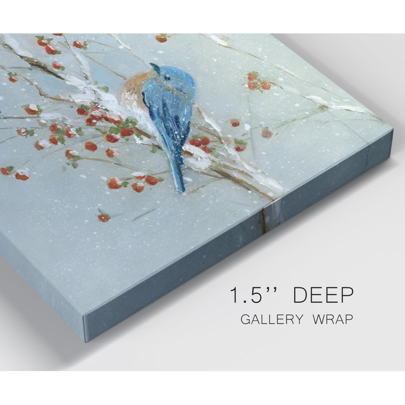 «Blue Bird in Winter» par J Paul - reproduction d'art sur toile tendue, H 8 po x l 12 po x p 1 po