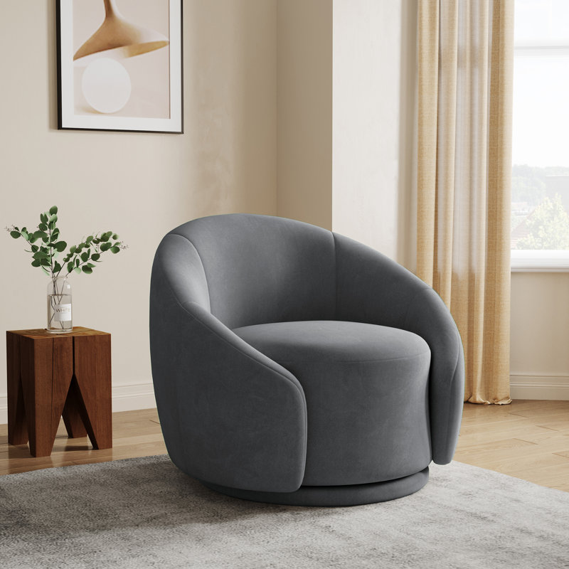 Aunna 89.2Cm Wide Swivel Barrel Chair, Grey Cotton
