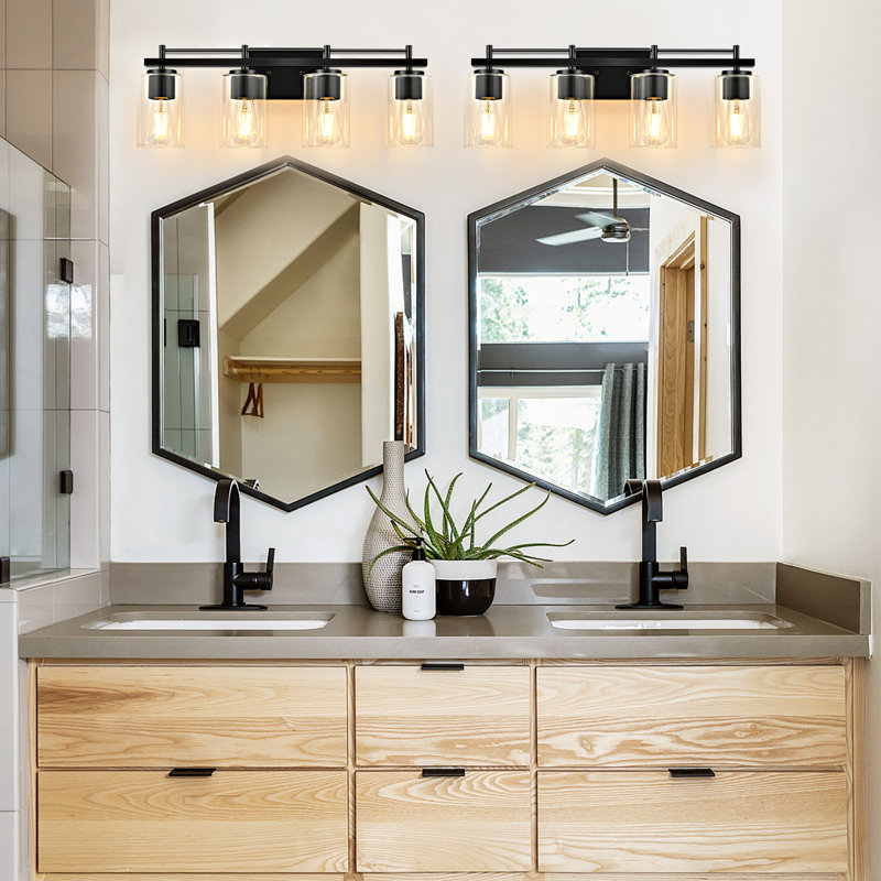 Luminaires de salle de bain: lampe de salle de bain 4 lumières sur miroir avec abat-jour en verre transparent, lampe murale pour miroir