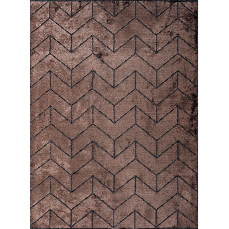 Rapture Dark Brown Chevron Luxury Area Rug, Rectangle 7'10" x 11'2"