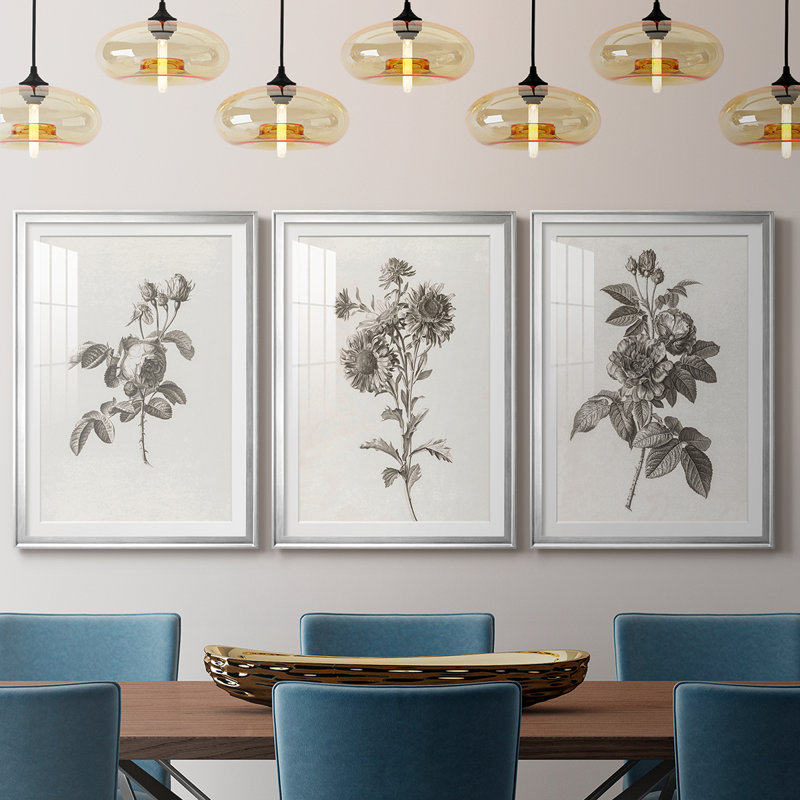 Imprimé floral rétro cccxvi - impression encadrée sur mesure de qualité supérieure - 3 pièces, H 27 po x l 39 po