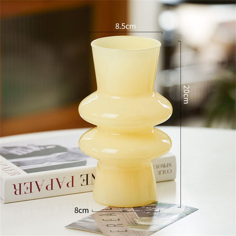 Vase moderne en verre à quatre couches, vase décoratif à fleurs pour décoration intérieure, Jaune laiteux