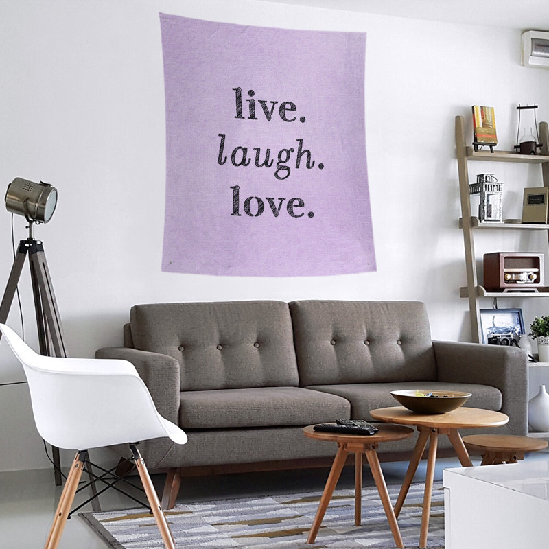 Tapisserie en polyester de rires d’amour en temps réel en polyester, H 60 po x l 51 po, Mauve / Noir