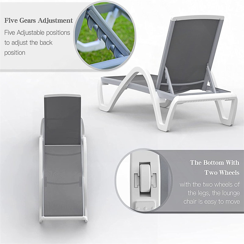 Chaise longue de patio à cadre en aluminium durable avec positions réglables et filet en textilène résistant aux rayons UV pour une détente en plein air