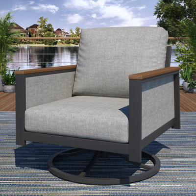 Townsend Metal Outdoor Swivel Rocking Chair with Sunbrella Cushion by Latitude Run
