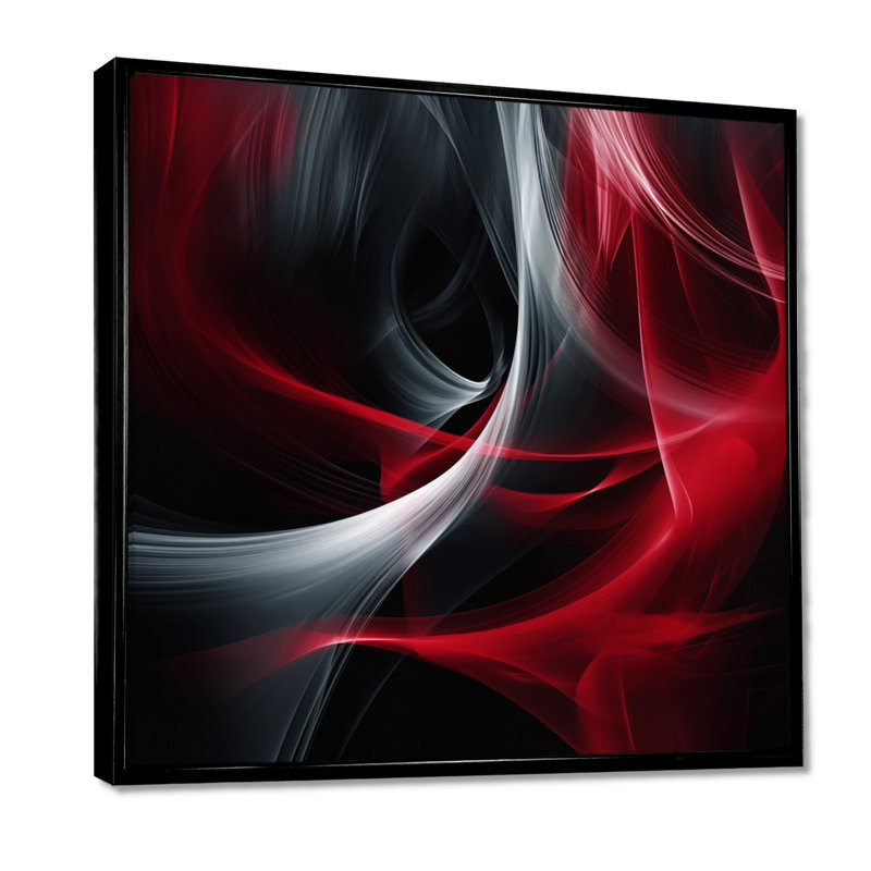 Abstrait contemplatif rouge et noir - art abstrait de vagues modernes, 44" H x 44" W, Reproduction avec cadre flottant, Noir