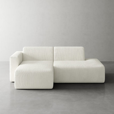 Berlare Boneless 2 - Piece Compression Upholstered Corduroy L-Shaped Modular Sectional Sofa Set – Fully Compressed, No Assembly Required