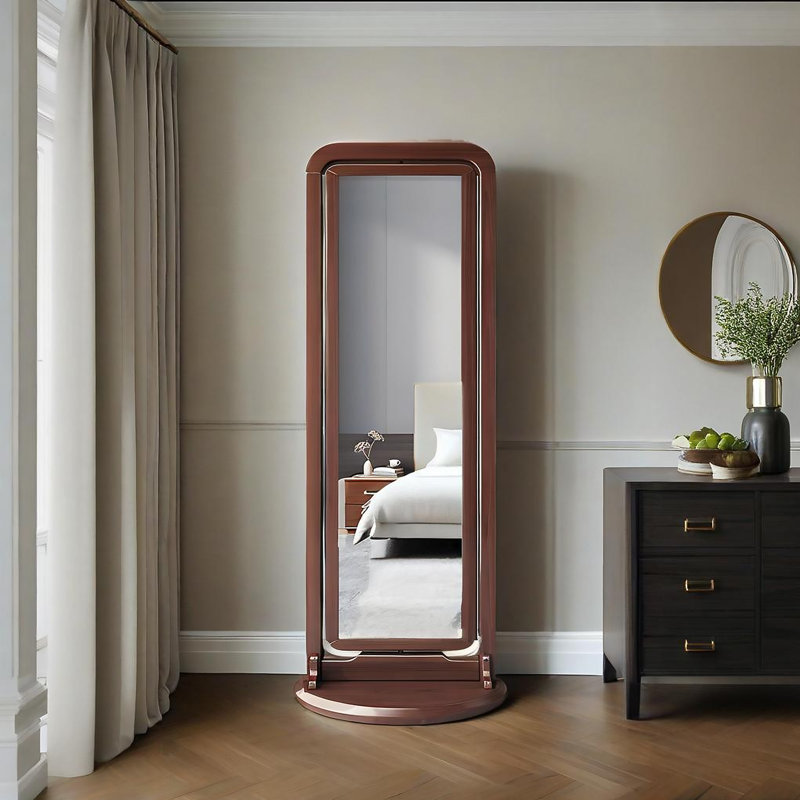 Armoire-miroir sur pied pleine longueur en noyer de 70,08 po avec porte-manteau intégré pour chambre et vestibule