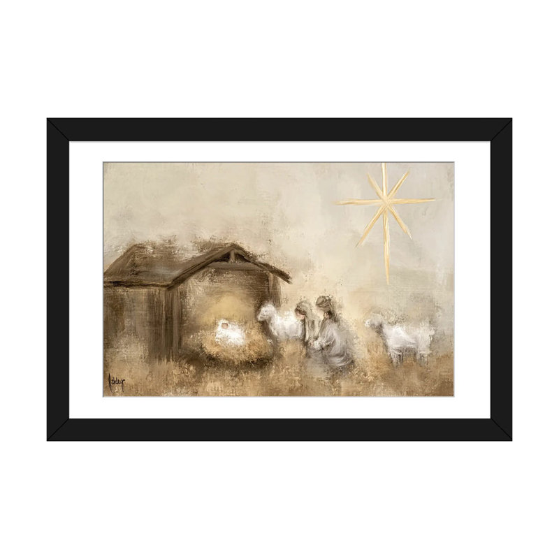 Nativité neutre - reproduction d'art murale - papier d'art encadré, H 16 po x l 24 po, Noir