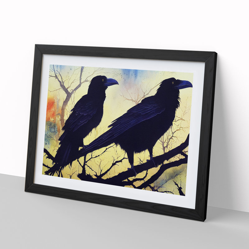 Two Raven Birds - Single Picture Frame Print, Black, 46cm H x 64cm W x 2cm D
