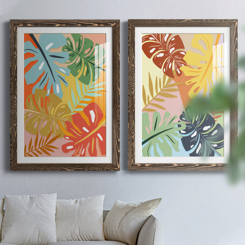 «Tropical Foliage I», ensemble de 2 impressions, H 37,5 po x l 55 po x P 1,5 po, Papier, cadre noyer