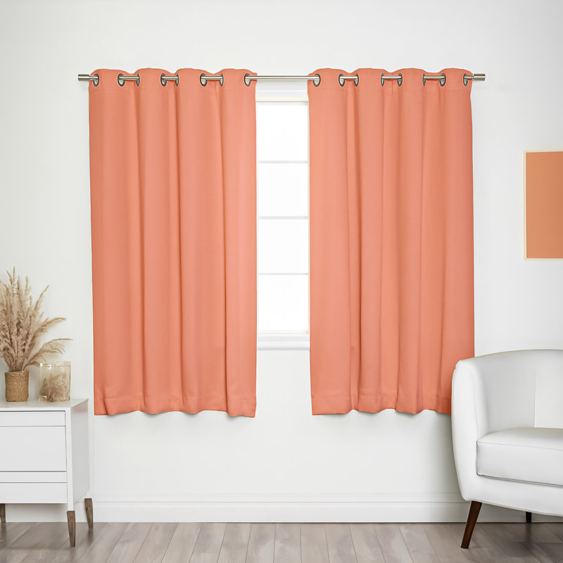 Adina Sevan Solid Thermal Grommet Curtain Panels, 52"W x 72"L, Coral