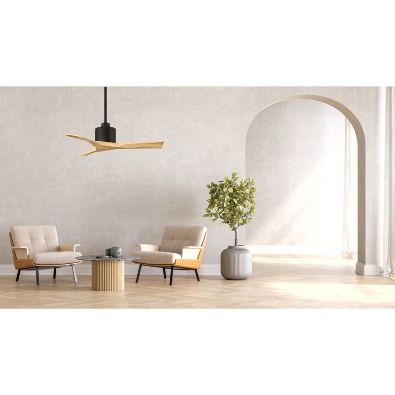 Nan 42" Ceiling Fan In Blades, Matte Black, Light Maple Tone