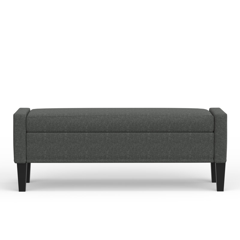 52" Upholstered Storage Bench With Truncated Arms, Dark Gray