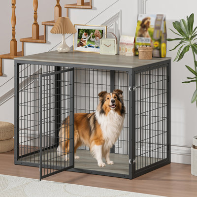 47"W Dog Crate Dog Cage Furniture with 3 Doors,for Large & Medium Dogs.Rustic Gray