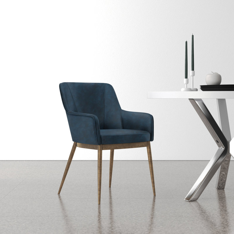 Fauteuil rembourré H 19,5 po Beatriz, Marine, Doré