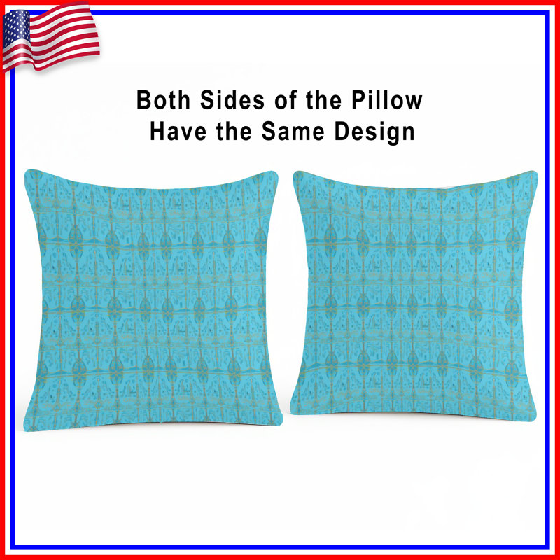 Blue Ornate Damask Double Sided Throw Pillows, 14 x 14 inches