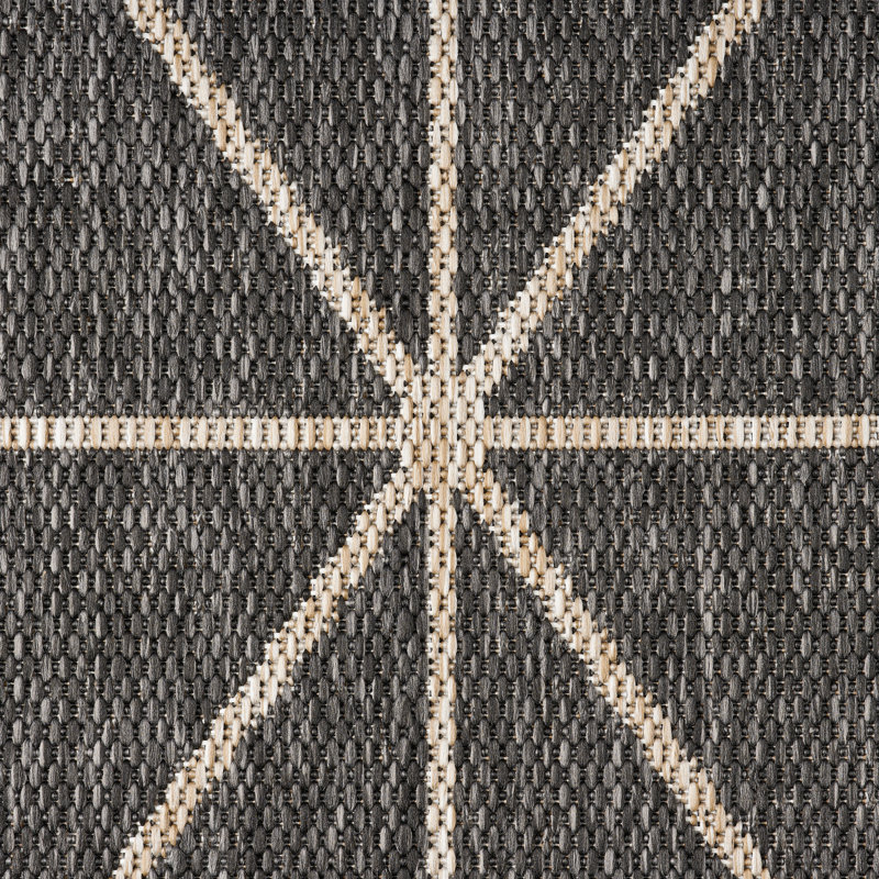 Patio Country Geometric Area Rug, Black/Beige, 5'2"x7'2"