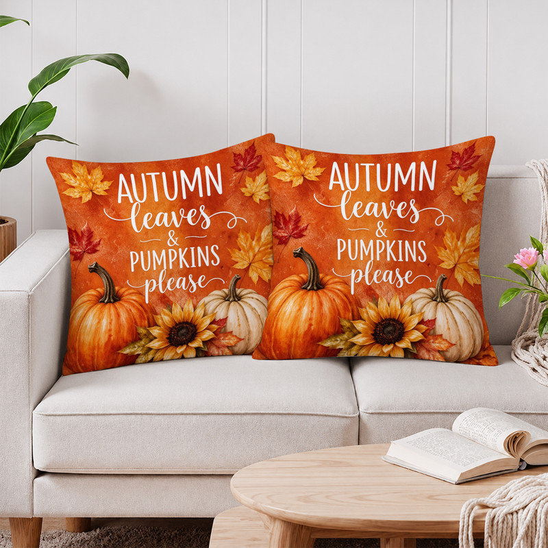 Housses de coussin en microfibre JYK, Aquarelle orange feuilles citrouille