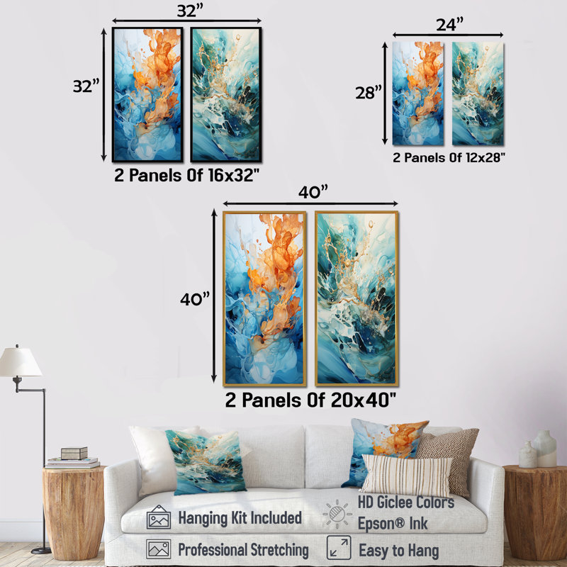 «Aqua Dream Rush Flow II», ensemble de 2 reproductions d'art sur toile, H 28 po x l 25 po, Toile tendue
