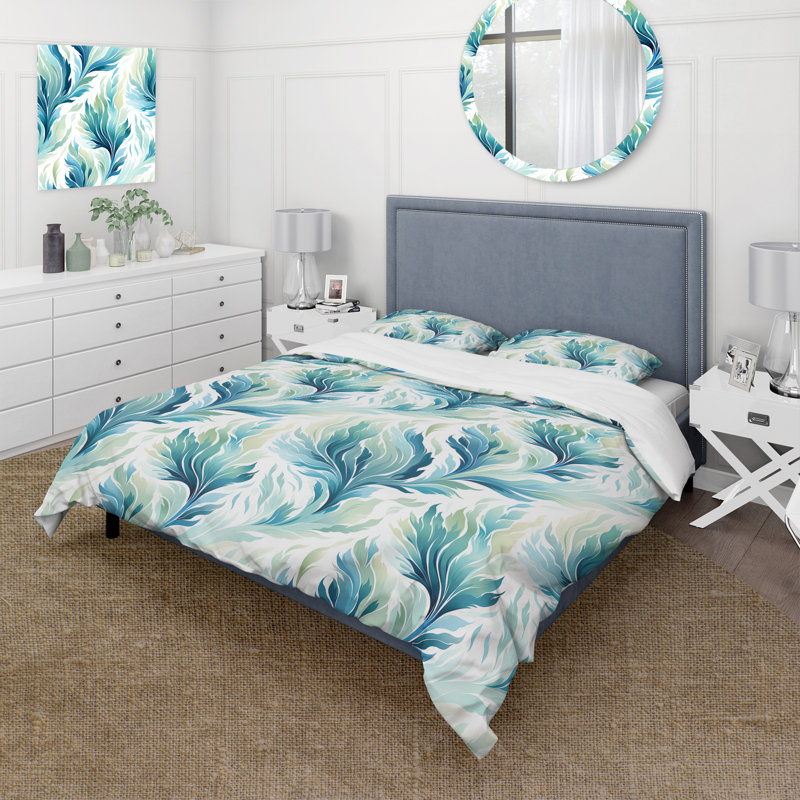 Blue And White Coastal Ikat Breeze III - Ensemble de housse de couette Ikat
