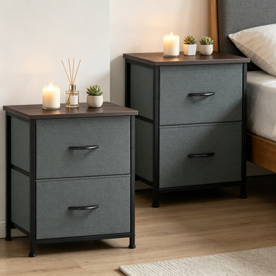 Ensemble de 2 tables de chevet avec 2 tiroirs de rangement, petite table de chevet, armoire en bois pour chambre à coucher, garde-robe pour enfants, dortoir universitaire, entrée, gris anthracite