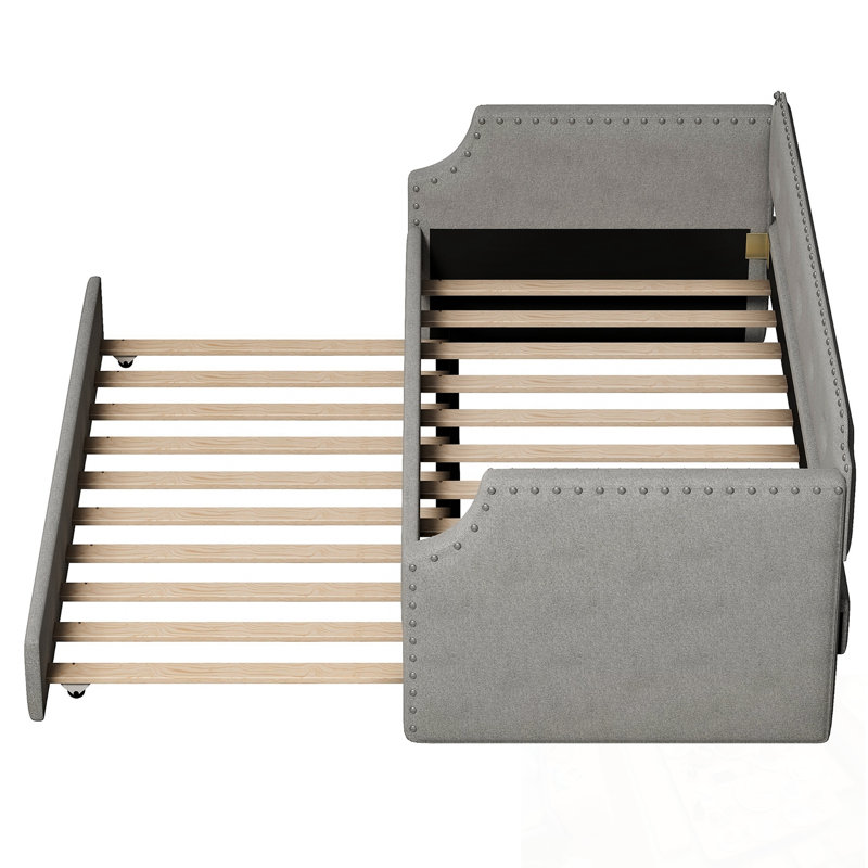Lit de jour simple rembourré avec couchette, Gris