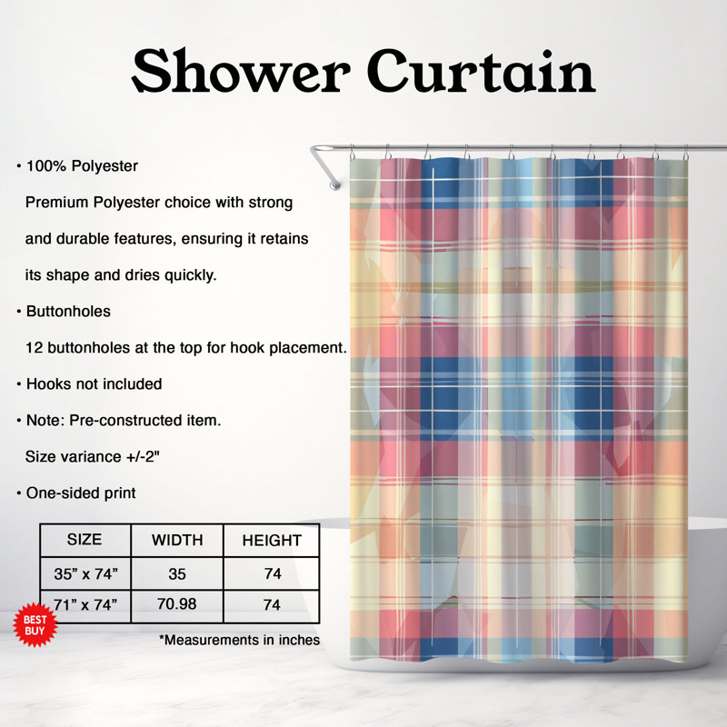 Rideau de douche Plaid Hue - Premium, H 74 po x l 71 po