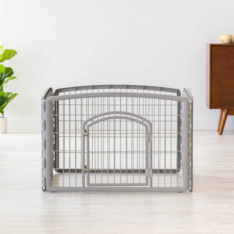 IRIS 4-8 Panel Dog Exercise Playpen with Door, Light Grey, H23.63''