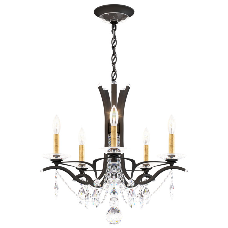Vesca 5 Light 23in x 20in Chandelier in Ferro Black with Clear Heritage Handcut Crystals, Czech, White