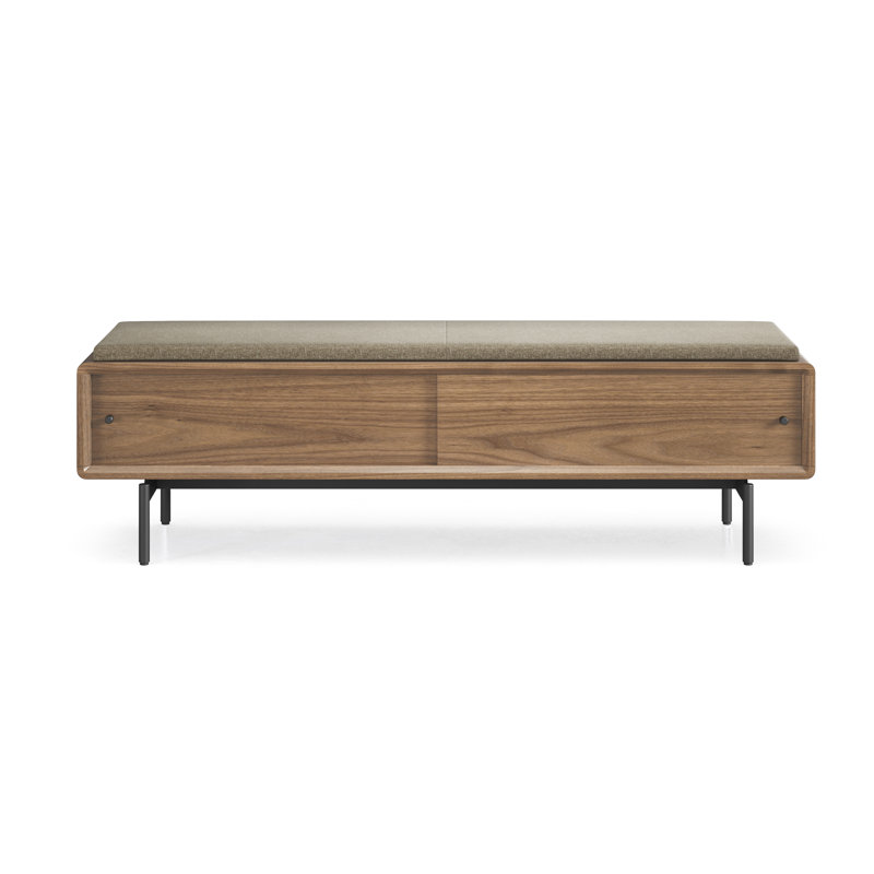 LINQ Leather Storage Bench, Natural Walnut/Pecan