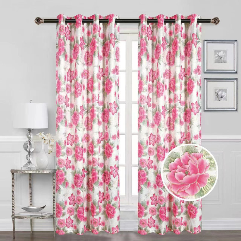 Blackout Curtain Single Panel, Neon Pink Peony