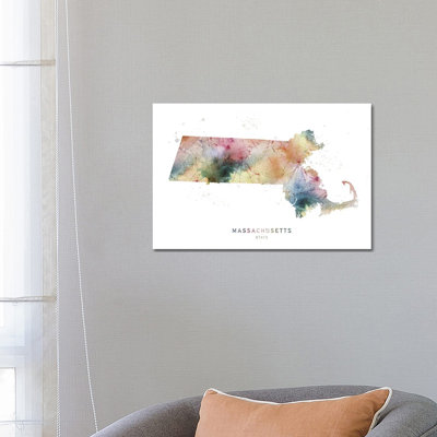 Massachusetts State Map - Wrapped Canvas Painting