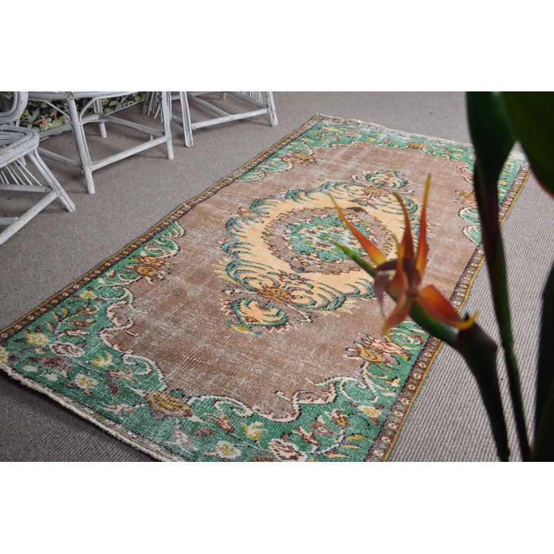 Anatolian Medallion Design Area Rug: Vintage Turkish Brown Rug for Bedroom or Boho Decor