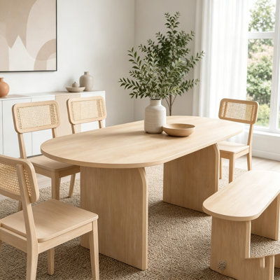 6-Piece Modern Dining Set with Oval Table and Rattan Chairs