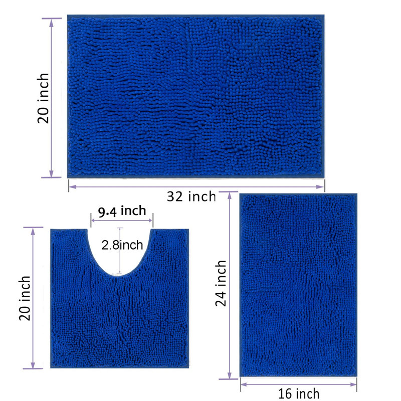 Rigg Chenille Non-Slip Bath Rug, Blue