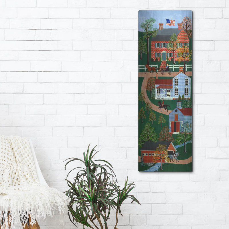 «Brick House Road» par Susan Henke, art mural en métal, 16 po x 48 po