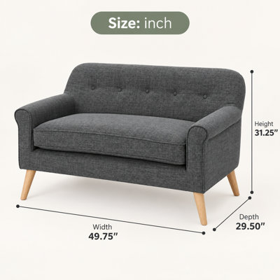Canapé deux places Velmaren 50,75 po en tissu, style moderne du milieu du siècle, avec dossier capitonné, accoudoirs arrondis, coussin moelleux et pieds fuselés en bois.