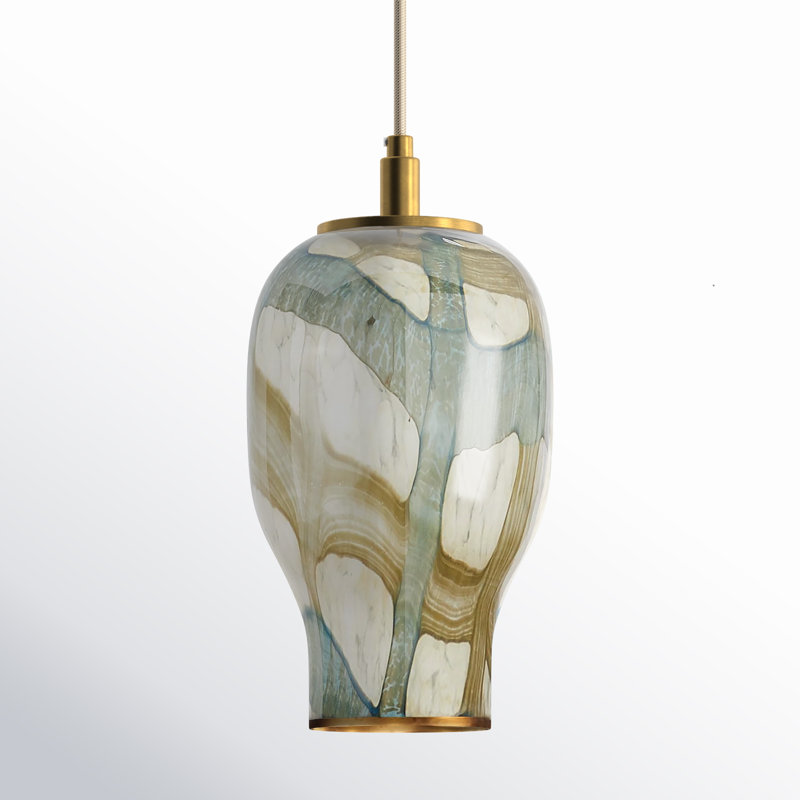 Helen Pendant In Pale Blue Glass, 12.25"H x 6.75"W x 6.75"D
