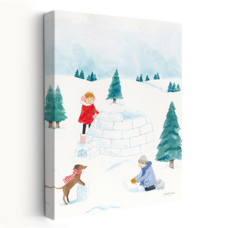Scène d'hiver I - activités, animaux, enfants, art de Noël, H 24 po x l 16 po