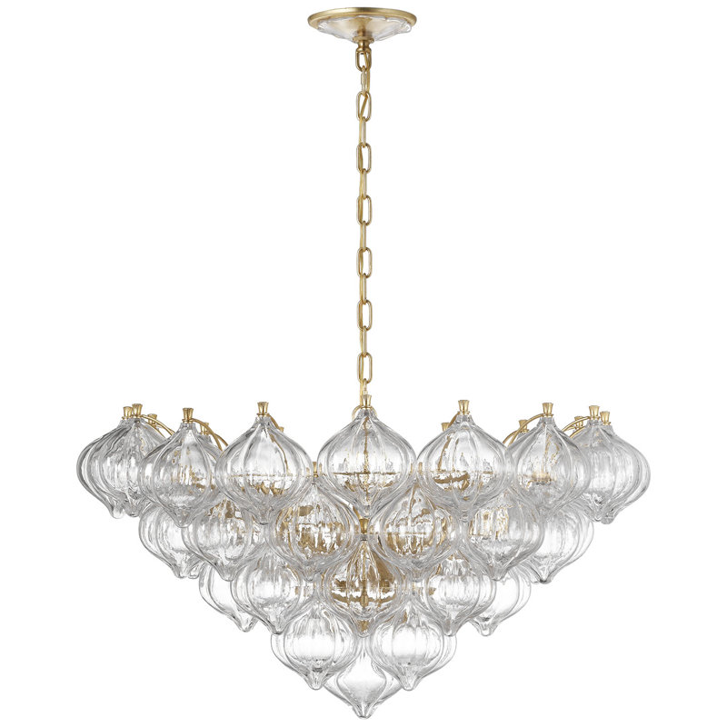 Julie Neill Caselli 36" Basket Chandelier with Clear Glass, Gold, Clear