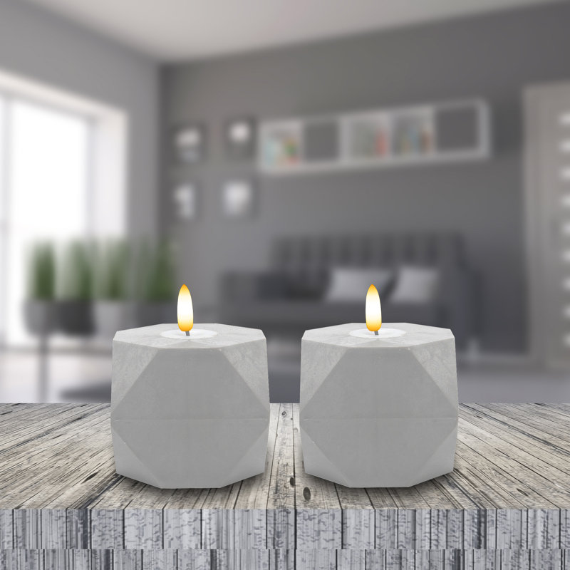 Bougies géométriques à piles avec flamme de mèche 3D - 2 unités