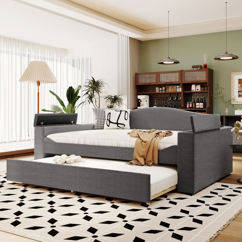 Efrata Upholstered Daybed Bed, Gray, Full